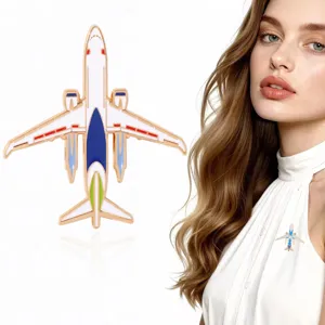 Detailed close-up shot of the exquisite airplane enamel pin with gold trim, perfect accessory.
