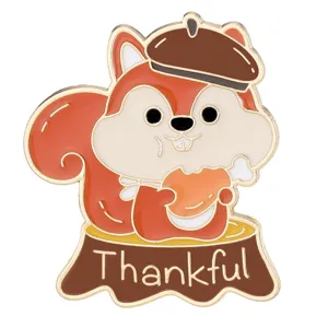 Thanksgiving schattig eekhoorn emaille speld metalen broche cartoon rugzak badge