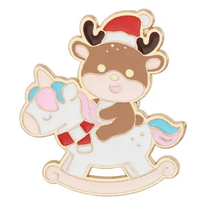 Noël dessin animé émail renne cheval à bascule broche épingle joli cadeau de vacances mignon