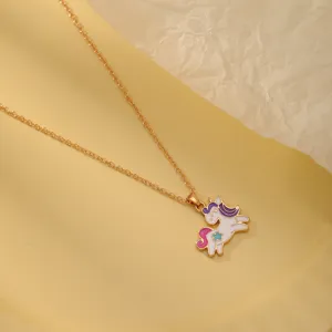 Leuke goudenkleurige ketting voor kinderen met mooie emaille eenhoorn hanger sieraden.