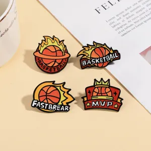 Basketball Emaillierte Anstecknadel Set Kreative Metall Broschen Abzeichen fuer Rucksack