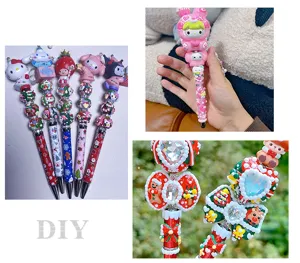 Christmas DIY beaded pen cartoon character crystal diamond ballpoint pen cute stationery gift