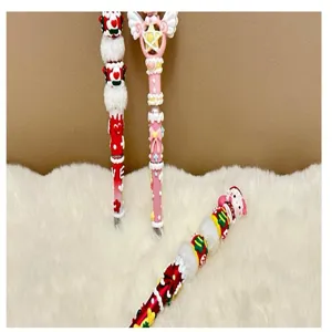 DIY Christmas Beaded Pens Set Cute Cartoon Decorative Ballpoint Pens For Daily Writing