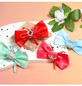 Charmants noeuds en satin coloré faits main DIY perles corde à cheveux porte-clés décor