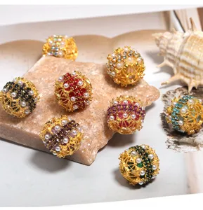 Boules de perles et strass dorées style royal exquise pour bijoux DIY et accessoires de sac