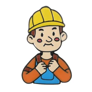 Cute cartoon worker enamel pin, metal badge for backpacks, clothes and vintage accessories.