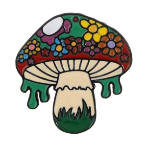Spilla smaltata fungo cartone animato colorato, distintivo metallo fiore psichedelico borse.