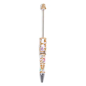 Christmas glitter pearl painted bead pen, cute holiday novelty ballpoint stationery gift.
