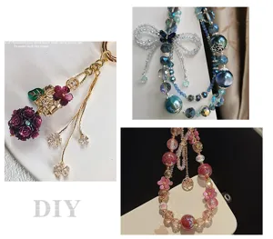 Handmade beaded diy phone chain crystal pearl keychain fashion beaded jewelry accessories