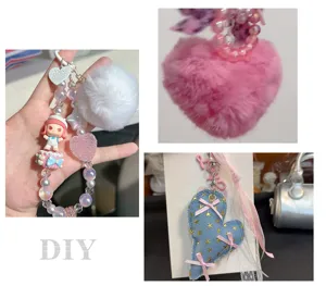 DIY χαριτωμένο χνουδωτό μπρελόκ με καρδιά τσάντα ροζ κρεμαστό αξεσουάρ για γυναίκες