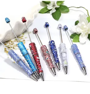 Christmas glitter pearl decorative ballpoint pen set with colorful painted beads style.