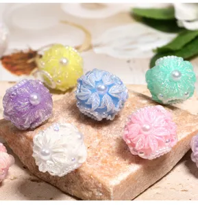 Acrylic flower beads details, DIY jewelry making craft accessories, multi-color sphere.
