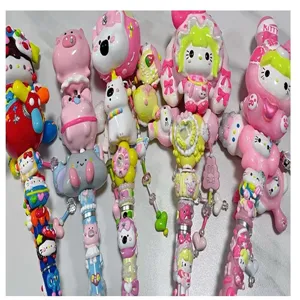 Cute DIY cartoon beaded ballpoint pen set, colorful charm multi-color rotating pen for kids gift