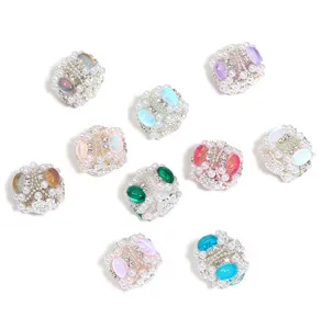 Exquisite handmade pearl rhinestone beaded ball charms for DIY phone chain accessories.