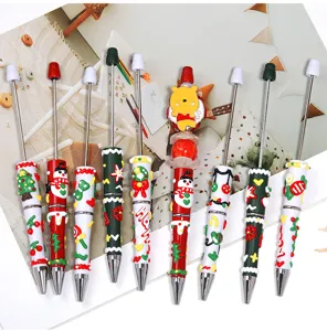 Christmas creative DIY painted beaded pen cute cartoon cream ballpoint pen stationery set