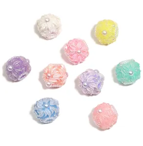 Colorful acrylic flower loose beads with small pearls for DIY bracelets, pens and jewelry making.