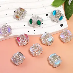 Alloy Rhinestone Artificial Pearl Inlaid Drill Ball Beads For Phone Chain Keychain DIY Jewelry Handmade Material Findings