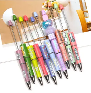 Bolígrafos de cuentas DIY coloridos con estampados de letras inglesas, papelería elegante.