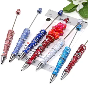 Christmas beaded ballpoint pen set, glitter pearl painted multi-color festive pen.