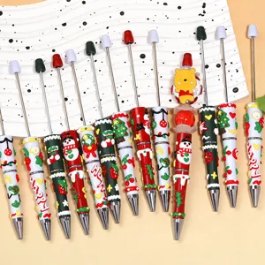 Christmas DIY Beading Ballpoint Pen Creative Cartoon Santa Claus Snowman Resin Painted Twist Pen Gift Stationary For School Office