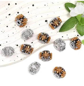 Acrylic rhinestone spider beads set, vintage jeweled craft charms for DIY jewelry making.