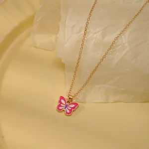 Goudkleurige ketting voor kinderen met een schattige roze en witte emaille vlinder.