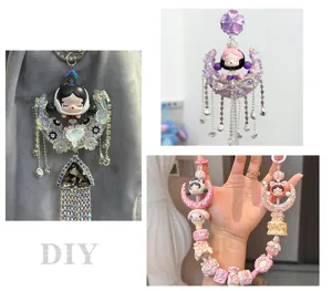 Acrylic DIY phone charm keychain featuring cute moon and sparkling rhinestones for accessories.