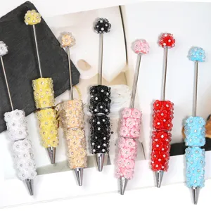 DIY Beaded Ballpoint Pen Polymer Clay Flower Rhinestone Metal Writing Pen For Office School Gift Women Jewelry Accessory