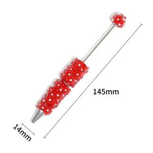 Charming red flower beaded pen DIY soft pottery pen stylish handmade ballpoint office supply