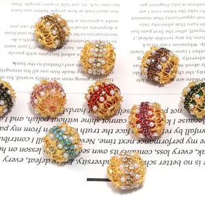 Perles de Boule en Acrylique Strass Or Évidées Vintage Avec Perle Artificielle Incrustée Bijoux DIY Style Cour de Luxe