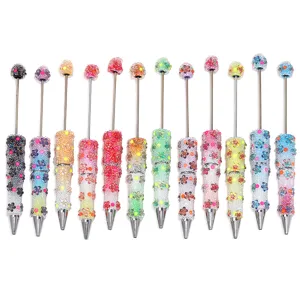 Gradient glass beaded pen handmade flower DIY cute colorful pen high aesthetic gift stationery