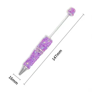 Meraviglioso penna a sfera con perline di strass DIY in viola scintillante con dimensioni precise.