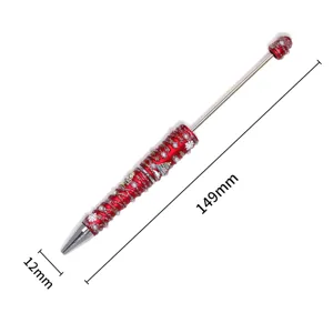 Christmas beadable pen with fine glitter pearls and festive tree snowflake painted red design