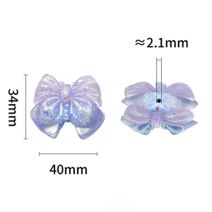 Breloque perle nœud papillon pailleté dégradé, 34x40mm accessoire bijoux chaîne téléphone DIY.