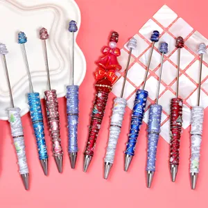 Christmas glitter pearl beadable pen multi-color rotating ballpoint pen for festive gift