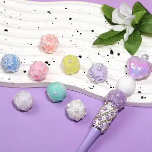 Acrylic flower beads and DIY beaded pen set, cute pastel craft jewelry making accessories.