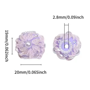 Purple acrylic flower beads for DIY jewelry making, beautiful beaded charm craft accessories.