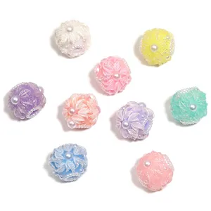 Colorful acrylic flower beads with pearl decorations for DIY jewelry crafting and accessories.