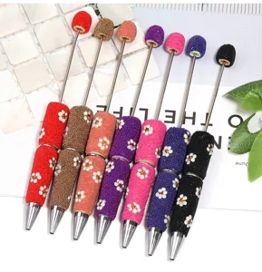 Beaded daisy rhinestone ballpoint pen DIY flower design metal pen office stationery