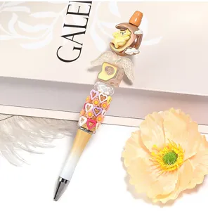 DIY Beaded Ballpoint Pen with Cute Dog Moon Pendant Angel Wings and Sparkling Hearts Decor