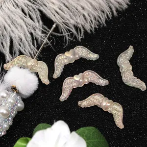 Glitter Heart Angel Wing Acrylic Beads Iridescent Vertical Hole Spacer Beads For DIY Jewelry Phone Chain Beaded Pen Accessory