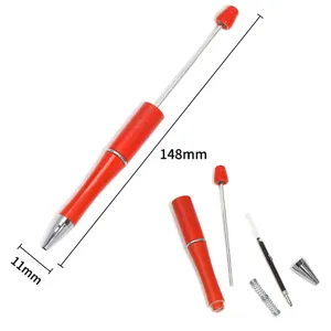 Bolígrafo de cuentas DIY con cuerpo de plástico rojo y piezas metálicas galvanizadas UV.