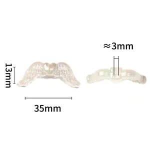 Acrylic angel wing heart charm bead with vertical hole for DIY phone chain jewelry making 35mm
