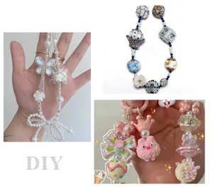DIY Colgante de Teléfono con Cuentas Lindo Perla Estrás Corona Llavero Hecho a Mano