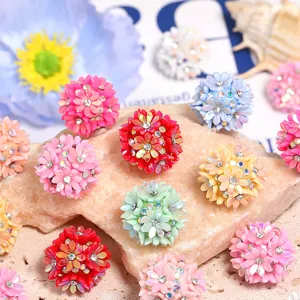 Handmade Plastic Resin Flower Beads Shiny Rhinestone Ball Spacer Beads For DIY Phone Chain Beading Pen Crafts Making Material