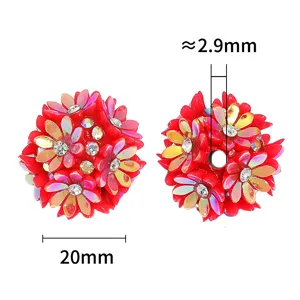 Red resin flower rhinestone bead charm diy phone chain accessory 20mm diameter crafts