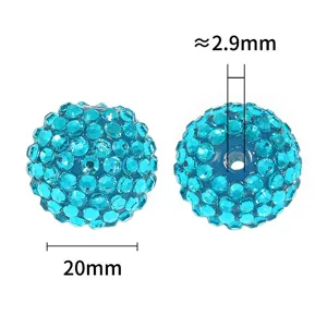 20mm Blue Rhinestone Pave Acrylic Disco Ball Beads DIY Jewelry Making Craft Accessories