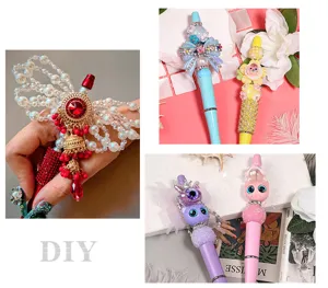 DIY Perlen Kugelschreiber mit bunten Harz Strasssteinen und Perlen, kreativer handgemachter Schreibstift.