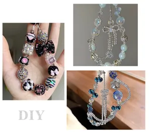 Handmade DIY beaded phone charm alloy rhinestone pendant necklace accessories fashion item