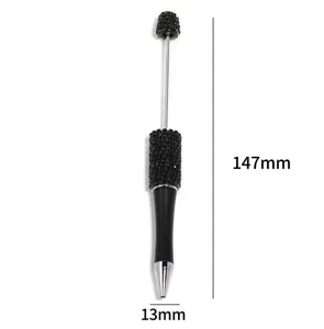 DIY rhinestone beading ballpoint pen detail view showing overall length and diameter specs.